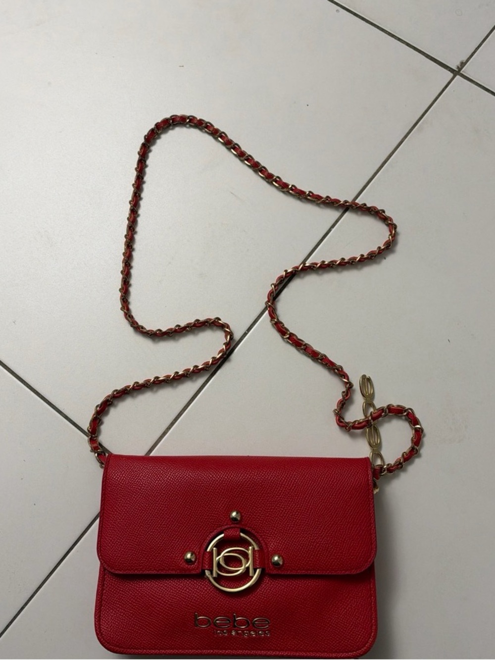 bebe Red Chain-Strap Crossbody with Gold Accent